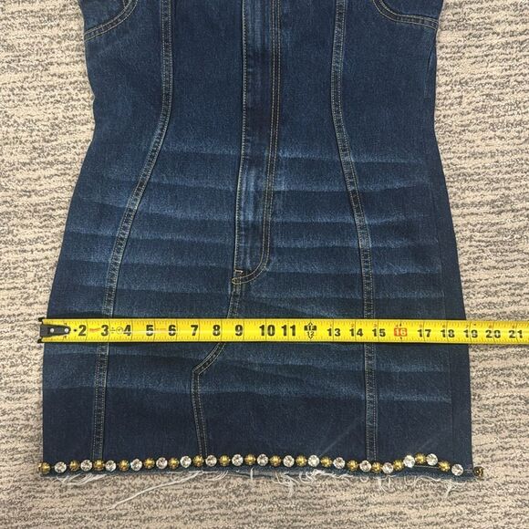 AREA Women's Strapless Crystal Embellished
Denim Mini Dress Medium - Picture 11 of 16